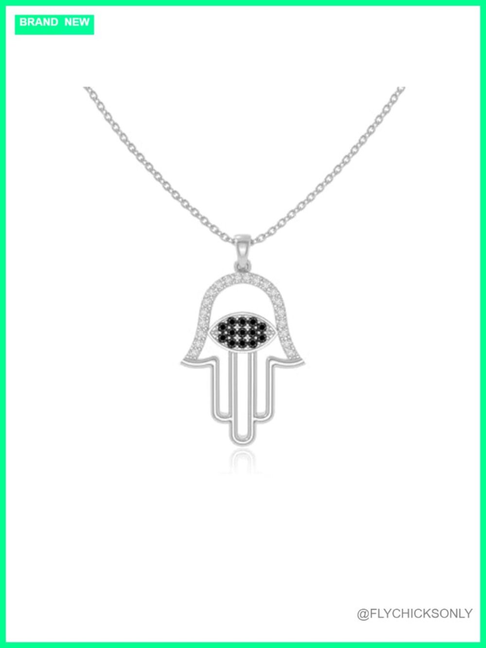 Black Onyx Evil Eye Hamsa Pendant Necklace Sterling Silver 18"